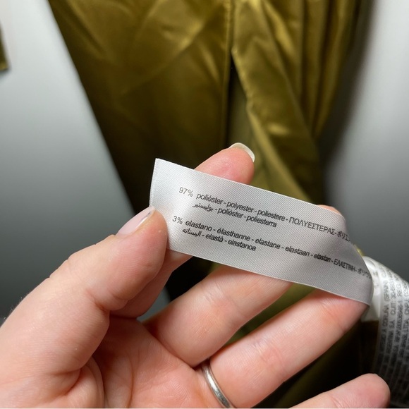 NWT- Zara Women's olive green dark mustard yellow satin like maxi wrap dress S - Picture 7 of 9